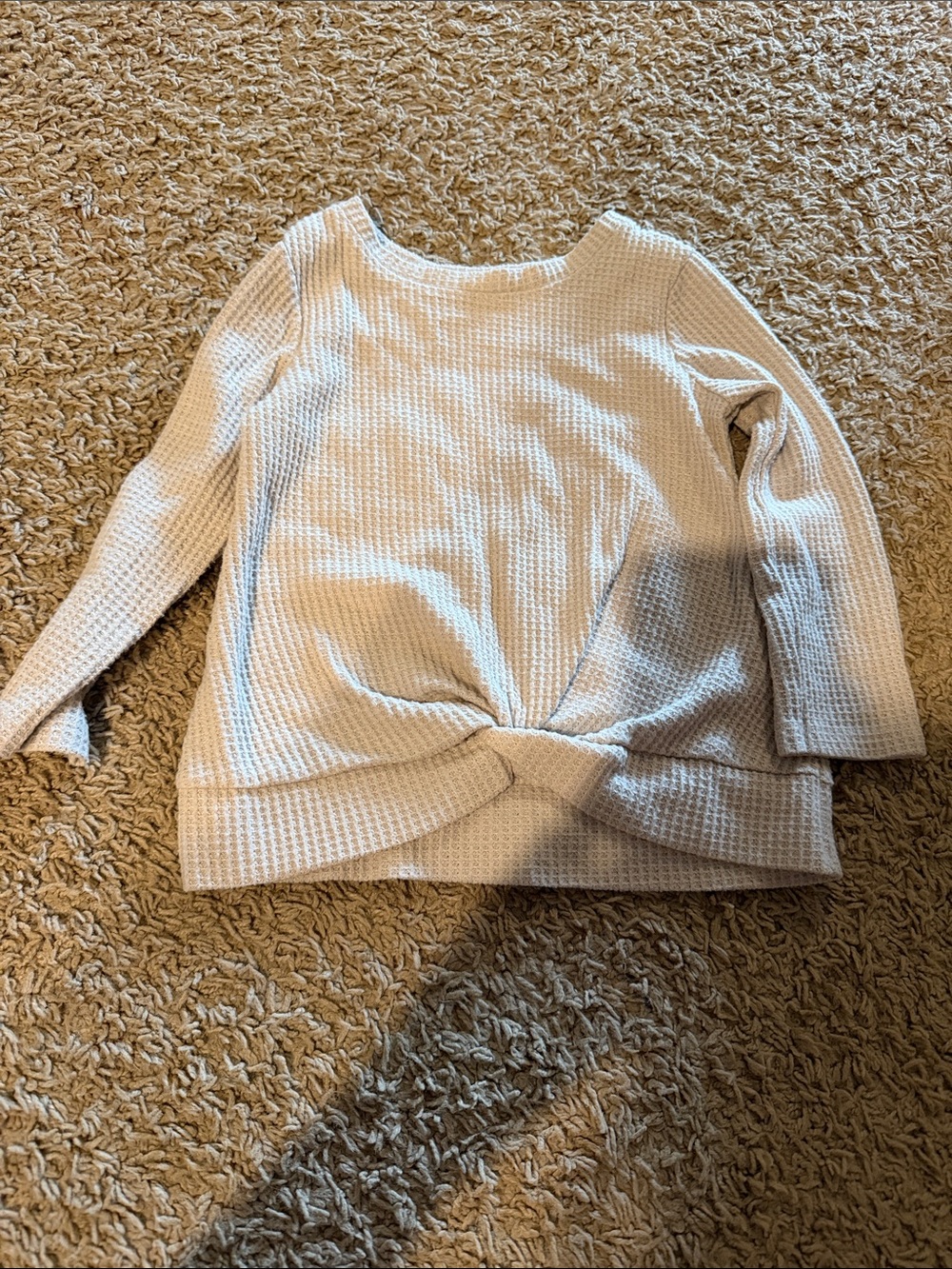 Light Beige Waffle Knit Twist Front Sweater